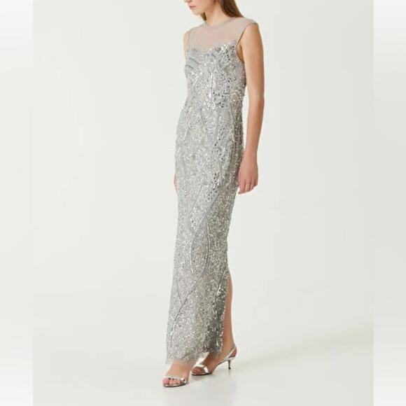 Aidan Mattox Women’s Silver Embellished Open Back Evening Dress Gown Sz 14 - Picture 4 of 10